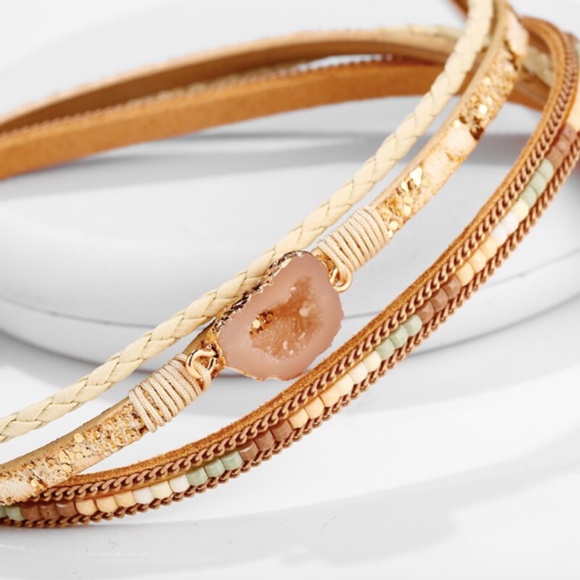 Bohemian Quartz Leather Wrap Bangle Bracelet - Picture 2 of 9